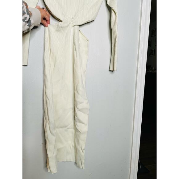 RONNY KOBO COLLECTIVE Off-White Knit Mock Neck Twist Cutout Sweater Dress M - Picture 8 of 13